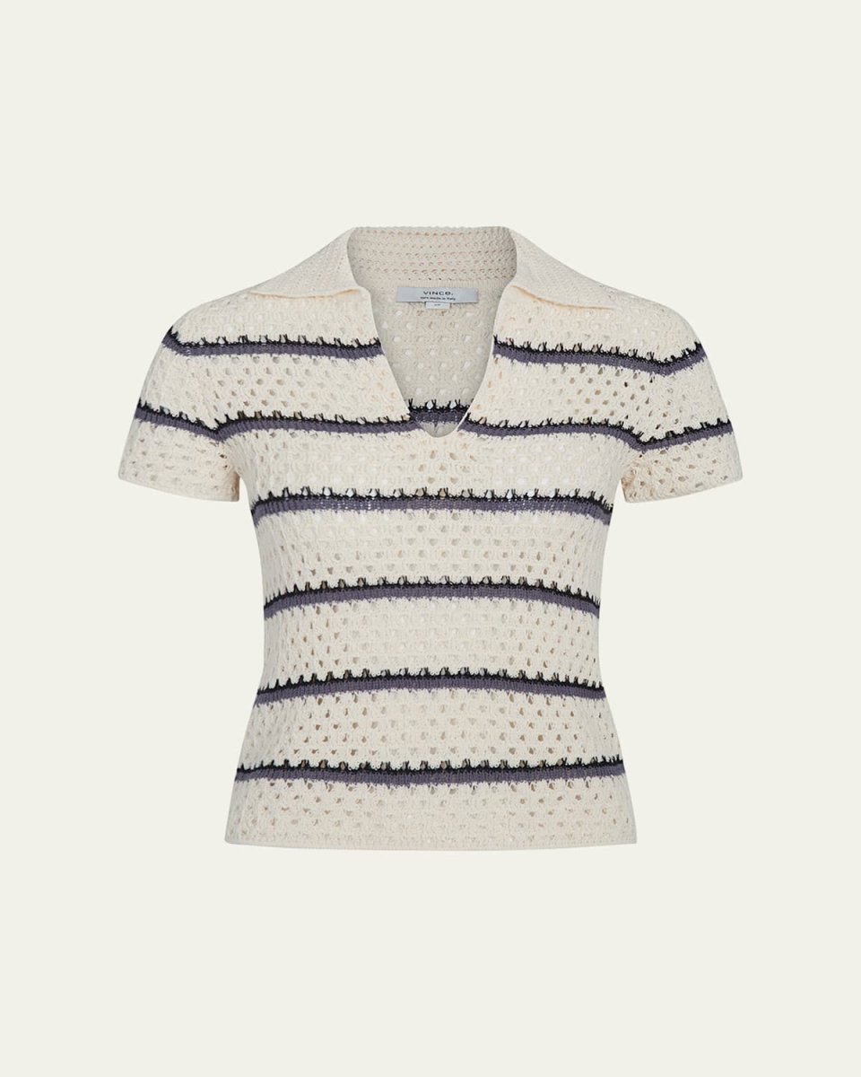 Stripe Short-Sleeve Macrame Top